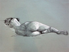 Dessins de nus : pierre noire et crayon Cont blanc sur papier Ingres gris chin format raisin. Atelier Boubok : cours de dessin et de peinture  Paris., JPEG - 47.8 ko